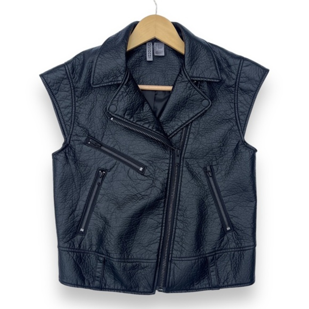 Divided Black Faux Leather Moto Vest‎